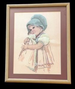 lot 583 image: Darling Needlepoint Accented Framed Picture