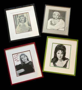 lot 584 image: Autographed Portrait Photograph Prints by Mae West, Mary Martin, Carmel Quinn and Virginia Mayo