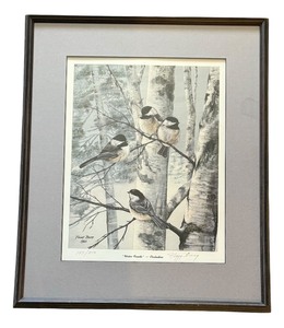 lot 592 image: Winter Friends - Chickadees Limited Edition Print by Peggy Bang
