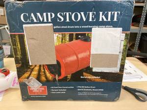 lot 52 image: Brand New in Box United States Stove Co Barrel Camp Stove Kit (Barrel Not included)