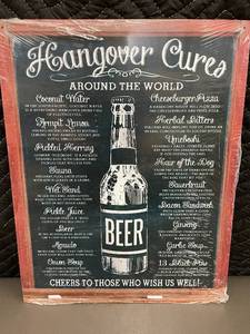 lot 4 image: Retro Rocket Studio Hangover Cures Around the World Metal Sign
