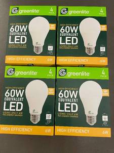 lot 7 image: Set of 4 Greenlite 6W LED Light Bulbs, 60W Equivalent