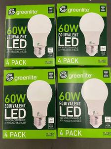 lot 202 image: Set of 4 Packs Greenlite 60W Equivalent LED Light Bulbs