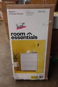 lot 42 image: Room Essentials Modern 4-Drawer Dresser -White Finish