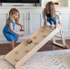 lot 9 image: Little Partners Wooden 2-in-1 Learn N SlideClimb Slide