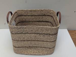 lot 1 image: Braided Water Hyacinth Basket with Faux Leather Handles - Threshold
