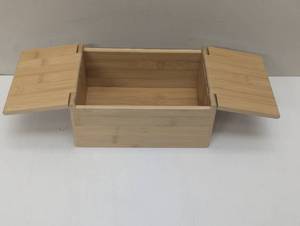 lot 10 image: 6 x 9 x 4 Rectangular Hinge Lid Bamboo Countertop Organizer - Brightroom Bathroom Storage Tray, Light Brown