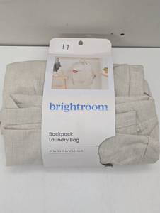 lot 11 image: Canvas Backpack Laundry Bag - Brightroom Linen Backpack Hamper, 50L Capacity, Multipurpose, Beige, 1 Handle