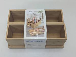 lot 14 image: 11.25 x 7 x 4.5 Modular Bamboo Vanity Organizer with Magnetic Strip - Brightroom