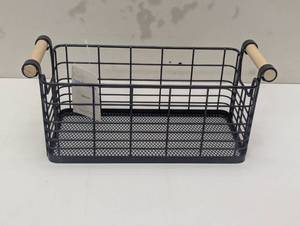 lot 21 image: Rectangular Wire Natural Wood Handles Basket - Brightroom