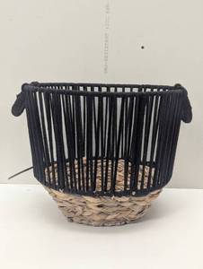 lot 105 image: Water Hyacinth and Black Cotton Rope Basket - Threshold Round Decorative Storage for 13 Cube System