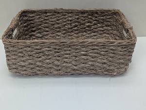 lot 107 image: Braided Seagrass Folio Bin - Brightroom Handwoven Khaki Storage Basket, Rectangle, 6x12x17, Nest Seal Certified