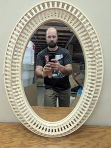lot 113 image: 20 x 28 Light Woven Oval Mirror - Threshold designed with Studio McGee