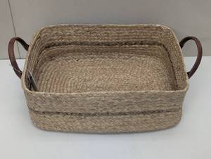 lot 97 image: Braided Water Hyacinth Folio Basket with Faux Leather Handles - Threshold Storage & Organization, 11 Cube Compatible