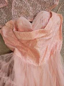 lot 134 image: Vintage 60s Shell Bust Pink Tulle and Lace Party Gown