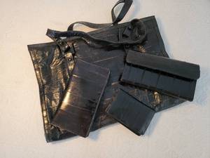 lot 128 image: Vintage Black Eel Skin Purse plus Variety Wallets