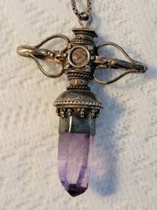 lot 108 image: Brutalist Cross Pendant Necklace with Amethyst Point Crystal