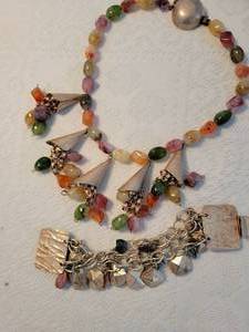 lot 111 image: Signed Katie Hines Gemstone Necklace and Bracelet