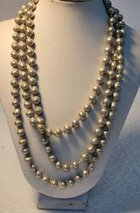 lot 106 image: Vintage Long Single Strand Necklace of Gray Freshwater Pearls  62 inches