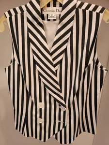 lot 146 image: Ladies Christian Dior Black and White Striped Vest Shirt  Size 8