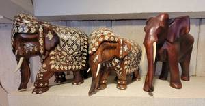lot 166 image: Intricately Inlaid Carved Elephant Collection