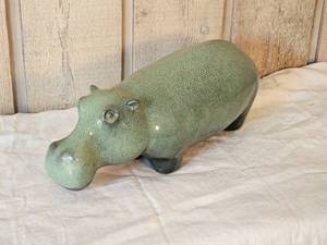 lot 24 image: Adorable Ceramic Hippopotomus with Turquoise Glaze, AS (Hairline Crack on His Left Side)
