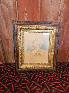 lot 309 image: Lightly Painted Tintype Womens Profile in Antique Frame