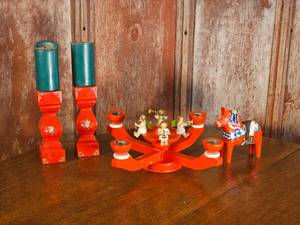 lot 39 image: Swedish Christmas Candelabra, Candlesticks & Dala Horse