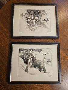 lot 323 image: Reinhold H. Palenski Wildlife Etching Prints Singed & Numbered (Seasons End, Lets Go)