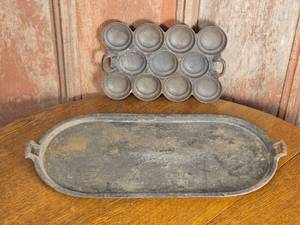 lot 51 image: Griswold No. 9 Unmarked Griddle Gate Mark K & G. F. Filley No. 11 Gem Pan