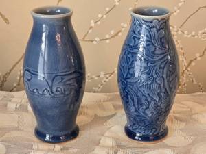 lot 262 image: Thai Ceramic Blue Ash Glaze Vase Pair - Siam Celadon