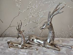 lot 259 image: Brilliant Silver Reindeer Sculpture Pair