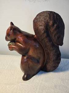 lot 257 image: Charming Vintage Spanish Wood Carved Squirrel Sculpture - Sarreid LTD.
