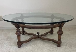 lot 62 image: Vintage French Provincial Glass Top Coffee Table