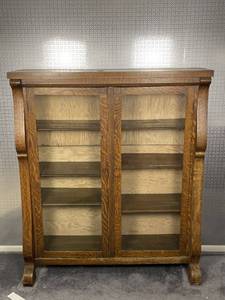 lot 5 image: Gorgeous Antique Arts & Crafts Tiger Wood Display Cabinet