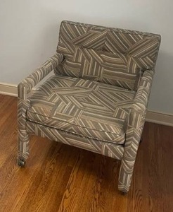lot 72 image: Funky Vintage Upholstered Rolling Caster Armchair