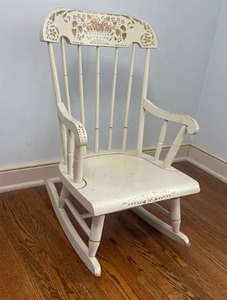 lot 73 image: Adorable White Rocking Chair with Gold Painted Accents