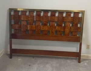 lot 75 image: Mid-Century Modern Woven Burlwood Queen Size Headboard