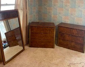 Vintage Tomlinson Burlwood Finish Vanity Dresser Set