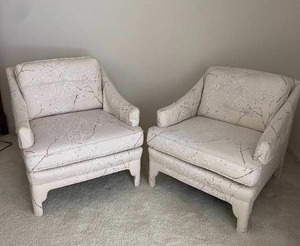lot 192 image: Century Furniture Japanese Cherry Blossom Upholstered Armchair Pair