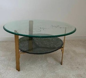 lot 194 image: Mid-Century Modern Round Cocktail Table with Smoke Glass Base