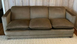 lot 228 image: Ultra-Comfortable Tomlinson Plush Olive Upholstered Sofa