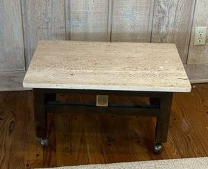 lot 79 image: Tomlinson Travertine Top Rolling Caster Side Table