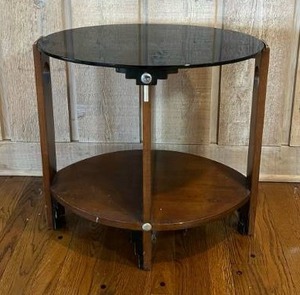 lot 230 image: Mid-Century Modern Smoke Glass Oval Accent Table