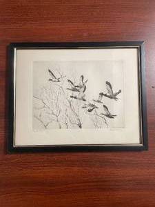 lot 238 image: SIGNEDDynamic Naturalist Fine Art Pencil Print - Richard E. Bishop - Thru the Willows