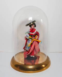 lot 17 image: Japanese Geisha Doll with Glass Dome and Brass Base