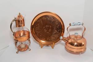 lot 47 image: Copper Tea Set and Platter