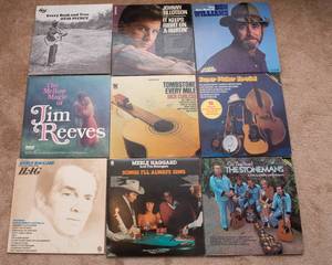 lot 57 image: Lot of 9 Vintage LP Vinyl Records  Various Artists & Genres - Jim Reeves, Merle, Haggard, Don Williams, Johnny Tillotson