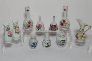 lot 119 image: Mini Vases, Jars, and Two Mini Bells  Set of 10 Assorted Decorative Pieces
