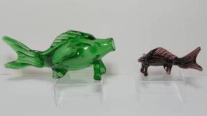 lot 127 image: Two Handmade Blown Glass Fish  Crafted in Okinawa, Japan